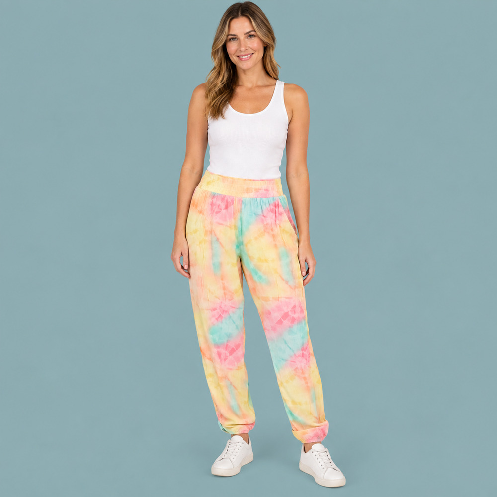 Beach Riot Medium M Pastel Multicolor Tie Dye Elastic Waist Swim Cover Up Pants